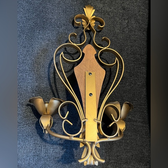 Vintage Wood Metal Double Candle Holder Wall Sconce - Picture 2 of 9